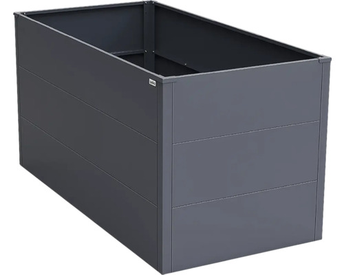 Rechteckiges Hochbeet aus Metall in Anthrazit.
