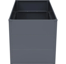 Hochbeet aus Metall in Anthrazit, rechteckige Form mit drei horizontalen Paneelen.
