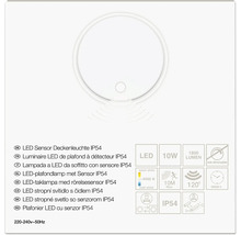 LED-Sensor-Deckenleuchte IP54, 10 Watt, 1800 Lumen, 4000 Kelvin, Sensorreichweite 10 Meter, Erfassungswinkel 120 Grad, nicht dimmbar.