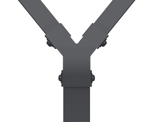 Dunkelgrauer Metall-Y-Verbinder für rechteckige Pfosten mit Schraubbefestigungen.