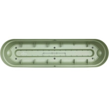 Elho Blumenkasten aus Kunststoff mit Ablauflöchern und Metallstrebe, Innenansicht.