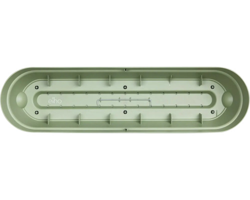 Elho Blumenkasten aus Kunststoff mit Ablauflöchern und Metallstrebe, Innenansicht.