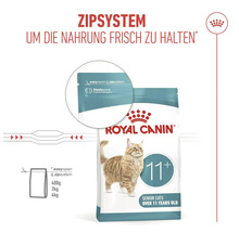 Royal Canin Katzenfutter für Senioren ab 11 Jahren mit wiederverschließbarem Zip-System zur Erhaltung der Frische.