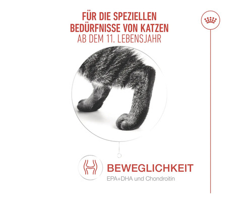 Royal Canin Logo, Katzenfutter für Katzen ab elf Jahren zur Unterstützung der Beweglichkeit und Gelenkgesundheit.