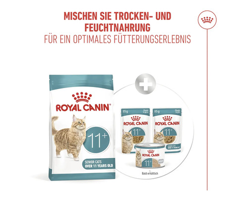 Royal Canin Trockenfutter und Nassfutter für Senior-Katzen ab 11 Jahren zur Mischfütterung.