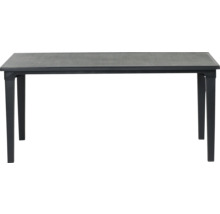 Rechteckiger Gartentisch aus anthrazitfarbenem Kunststoff mit einer Tischplatte in Lattenoptik.