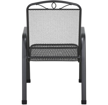 Stapelbarer Gartenstuhl aus Metall mit Armlehnen und Sitzfläche aus Streckmetall