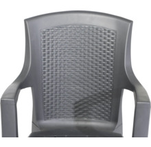 Stapelsessel aus Kunststoff mit Armlehnen und Rückenlehne in Flechtoptik