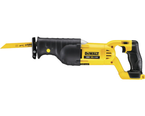 DeWalt Akku-Säbelsäge 18 Volt XR Li-Ion mit Sägeblatt, schwarz-gelbes Kunststoffgehäuse.