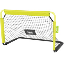 EXIT Toys Mini-Fußballtor mit gelbem Rahmen, schwarzem Netz und EXIT Toys Logo.