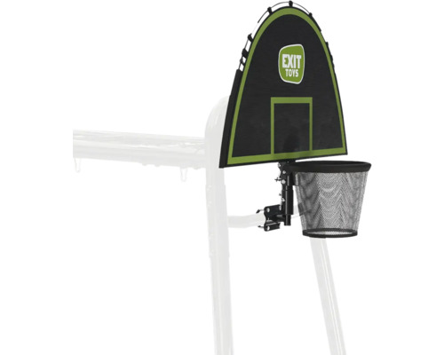 EXIT Toys Basketball-Korb für Trampoline mit bogenförmigem Backboard, EXIT Toys Logo und Metallnetz.