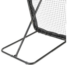 Schwarzes Rebounder Trainingsnetz mit Metallrahmen und verstellbarem Stützfuß.