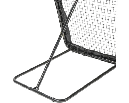 Schwarzes Rebounder Trainingsnetz mit Metallrahmen und verstellbarem Stützfuß.