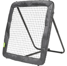 Schwarzes EXIT Toys Rebounder Sportnetz mit Metallrahmen, gepolstertem Rand und verstellbarem Trainingsnetz. EXIT Toys Logo.