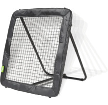 Verstellbares EXIT Rebounder-Netz für Ballsportarten mit schwarzem gepolstertem Rahmen. EXIT Logo.