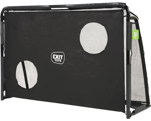 Schwarze EXIT TOYS Torwand für Fußballtore mit zwei runden Zielöffnungen und Metallrahmen für das Fußballtraining.