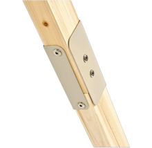 Metallverbinder zur Befestigung von zwei Holzbalken mit Schrauben.