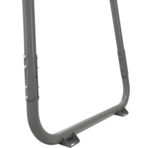 Graues U-förmiges Metallrohr als Rahmenteil mit Schraubverbindungen und Montagefüßen zur Befestigung.