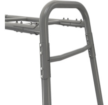 Metallgestell aus grauen Rundrohren mit stabilen Verschraubungen.