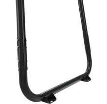 Schwarzer Metallrahmen aus Rundrohr mit stabilen Schraubverbindungen und Montagefüßen.