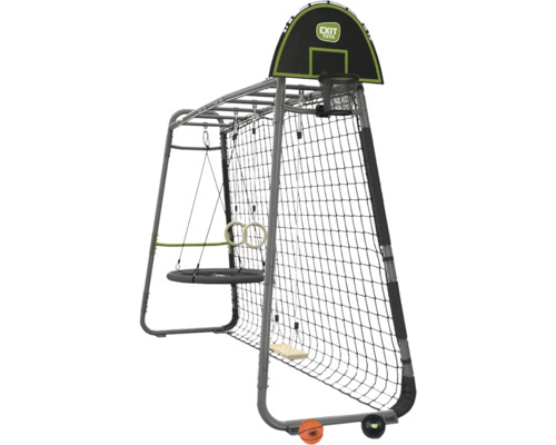 EXIT Toys GetSet Klettergerüst aus Metall mit Nestschaukel, Turnringen, Holzschaukel und Basketballkorb.