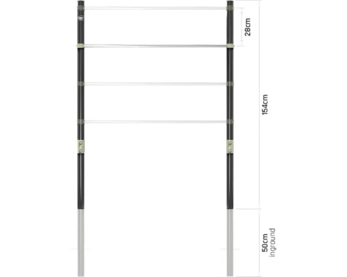EXIT Toys Logo. Reckstange mit vier Querstangen. Gesamthöhe 154 Zentimeter, Abstand 28 Zentimeter, Bodentiefe 50 Zentimeter.