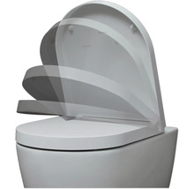 WC-Sitz mit Absenkautomatik auf einem WC-Becken, Darstellung des Schließvorgangs.