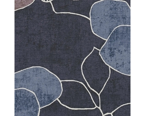 Vliesbehang mit abstraktem floralem Muster in Blau mit weißen Konturen und feiner Textilstruktur.