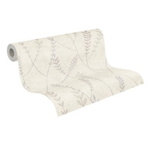 Vliestapete mit Blattmuster und Ranken in Beige und Grau