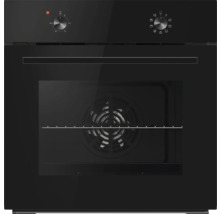 Einbaubackofen in Schwarz mit Glasfront, zwei Drehreglern und Sichtfenster.