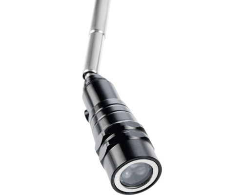 Teleskop-Magnetheber mit LED-Leuchte aus schwarzem Metall.