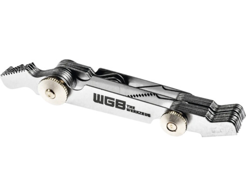 WGB Gewindeschablone aus Stahl mit mehreren Messblättern für verschiedene Gewindegrößen.