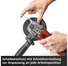 Winkelschleifer mit verstellbarem Scheibenschutz für verschiedene Arbeitspositionen.