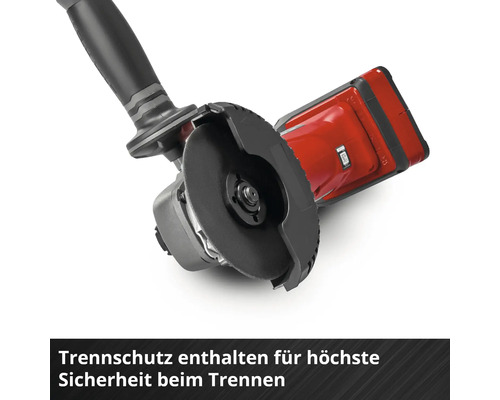 Akku-Winkelschleifer mit Trennschutzhaube für Sicherheit beim Trennen.