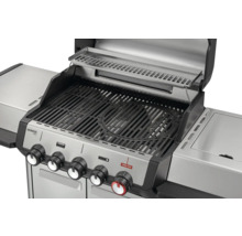 Monroe Pro Gasgrill aus Edelstahl mit Grillrost aus Gusseisen, Warmhalterost und fünf Drehreglern.