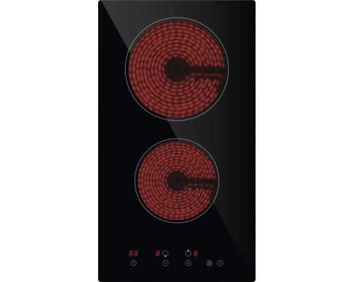 Glaskeramik-Kochfeld mit zwei Kochzonen und Touch-Bedienfeld inklusive Timer-Funktion.