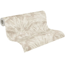 Vliestapete auf Rolle mit abstraktem fächerförmigem Muster in Beige und Creme.