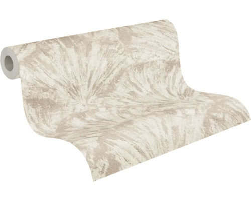 Vliestapete auf Rolle mit abstraktem fächerförmigem Muster in Beige und Creme.