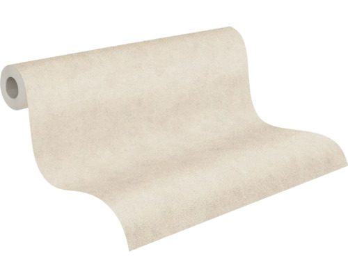 Leicht ausgerollte Tapete mit feiner Putzoptik in Creme.