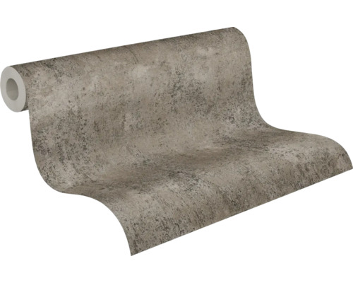 Vliestapete mit Steinoptik und Betonstruktur in Grau und Beige.