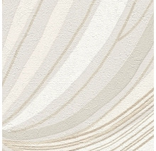 Strukturierte Vliestapete mit modernem Wellenmuster in Beige und Weiß.
