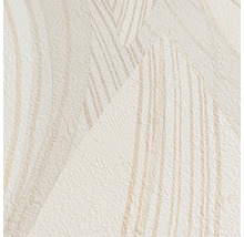Nahaufnahme einer strukturierten beige Tapete mit einem Muster aus abstrakten Wellenlinien und einer leicht schimmernden Oberfläche.