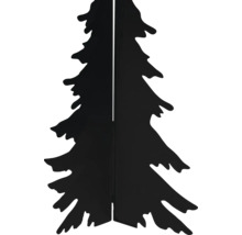 Schwarze dekorative Tannenbaum-Silhouette aus Metall für Garten oder Wohnbereich.