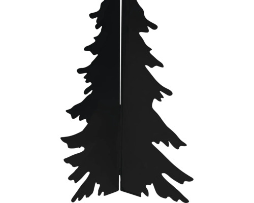 Schwarze dekorative Tannenbaum-Silhouette aus Metall für Garten oder Wohnbereich.