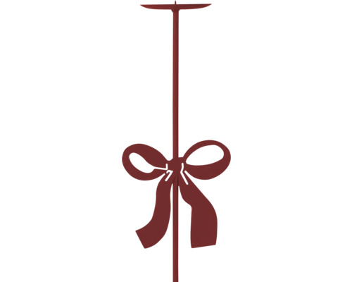 Roter Kerzenstecker aus Metall mit einer dekorativen Schleife für den Garten oder Blumentopf.