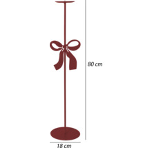 Roter Kerzenständer aus Metall mit dekorativer Schleife, Höhe 80 Zentimeter, Basisdurchmesser 18 Zentimeter.