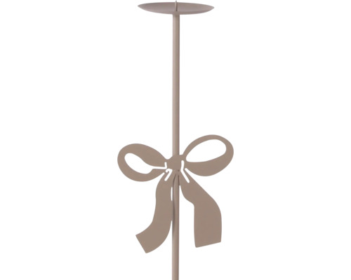 Kerzenstecker aus Metall mit dekorativer Schleife und einem flachen Kerzenteller.