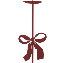 Dunkelroter Kerzenstecker aus Metall mit Schleife für Adventskränze und Gestecke.