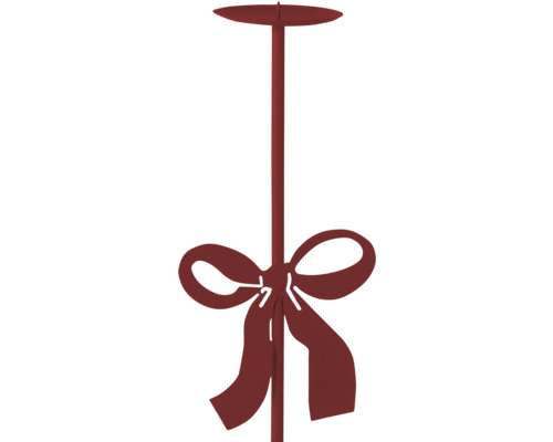 Dunkelroter Kerzenstecker aus Metall mit Schleife für Adventskränze und Gestecke.