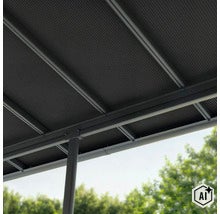 Terrassendach mit Profilplatten und Metallunterkonstruktion von unten gesehen (Image AI modified or generated)